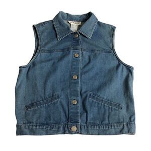 Vintage Talbots Vest Womens Small Blue Denim Button Front Cotton Spandex Pockets